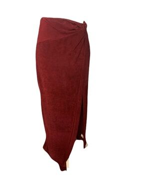 NEW Intimately Free People Deep Red Twist Elastic Waist High Leg Slit Maxi Skirt